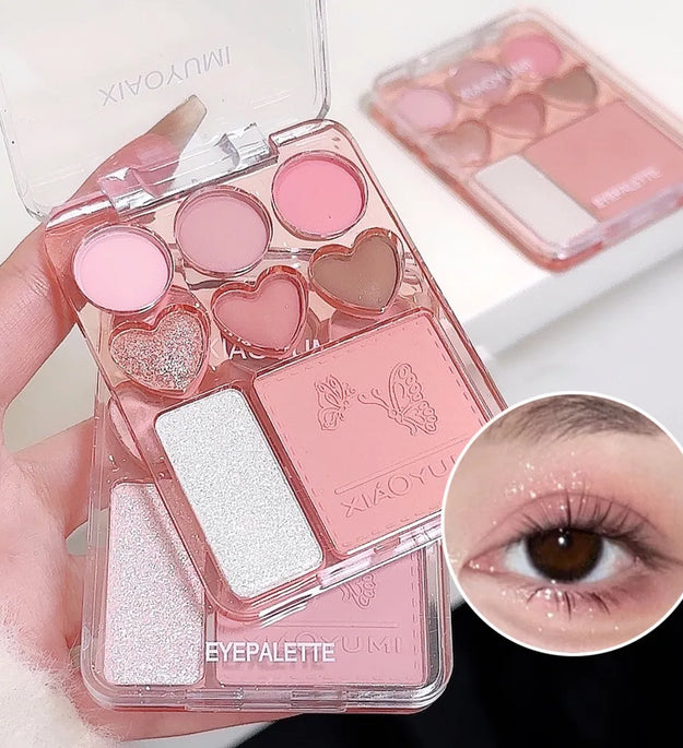 8-color love eye shadow plate, sweetheart blush, high-light integrated natural and long-lasting light shine eye shadow