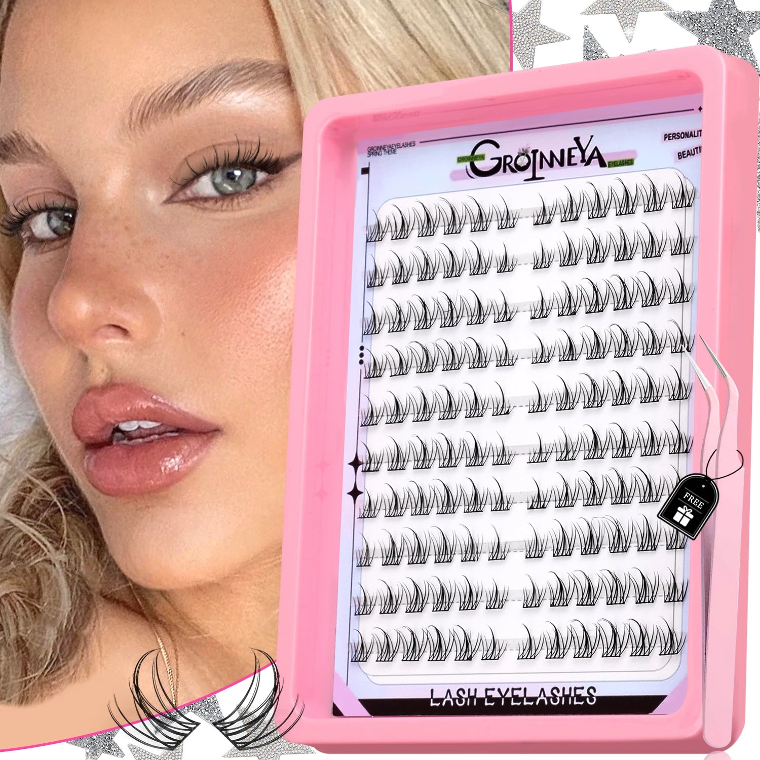GROINNEYA Natural Cluster Lashes Manga Lashes Soft Cross Wispy Individual Cluster Eyelashes Extension Makeup