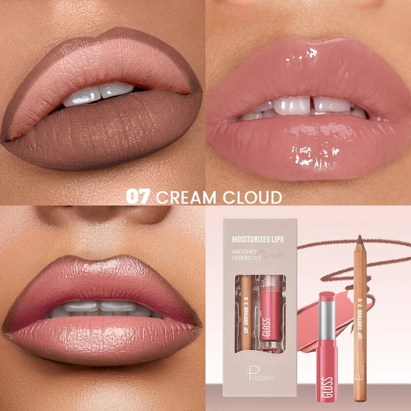 Pudaier Lip Line Wet Gloss Lip Oil Gift Set - Mirror Gloss, Moisturizing and Long-lasting, Daily Natural Nourishing Smudge, Gift