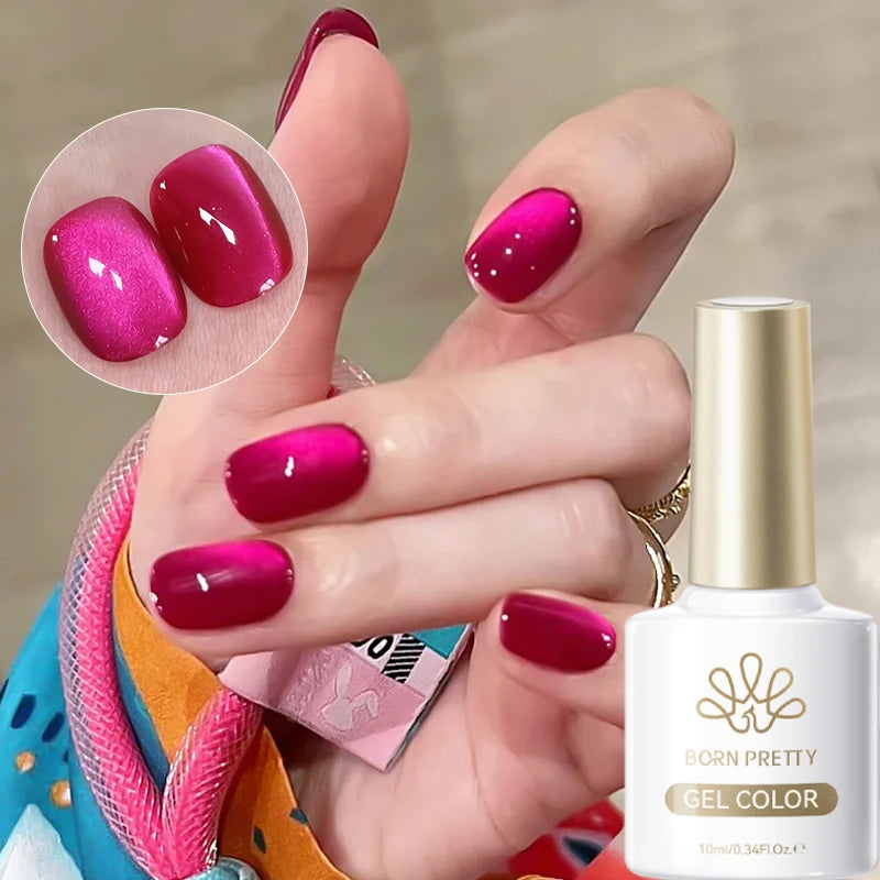 BORN PRETTY 10ml Dark Red Cat Magnetic Gel Nail Polish for Winter Nails DIY Jelly Glass Silver-Light Varnis Semi Permanent
