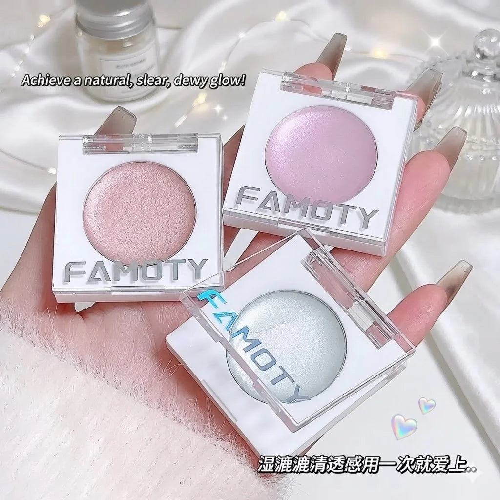 FAMOTY Multi-Use Cream Highlighter Balm – Pearlescent Shimmer Glow Stick for Face & Eyes. Dewy, Wet-Look Finish. (White/Pink