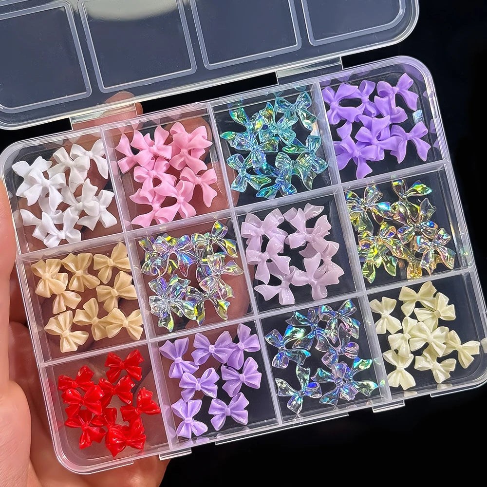 120pcs/box 3D Gold Bow Butterfly Nail Metal Charms Shiny Cute Bowtie/Diamond Star Nail Jewelry 120 Luxury Nail Art Supplies #RE4