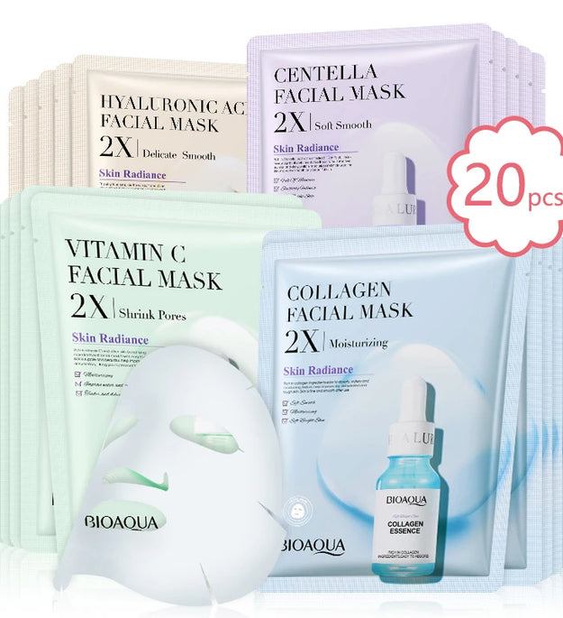 20pcs BIOAQUA Centella Collagen Face Mask VC Moisturizing Refreshing Sheet Masks Hyaluronic Acid  Facial Mask Skin Care Products