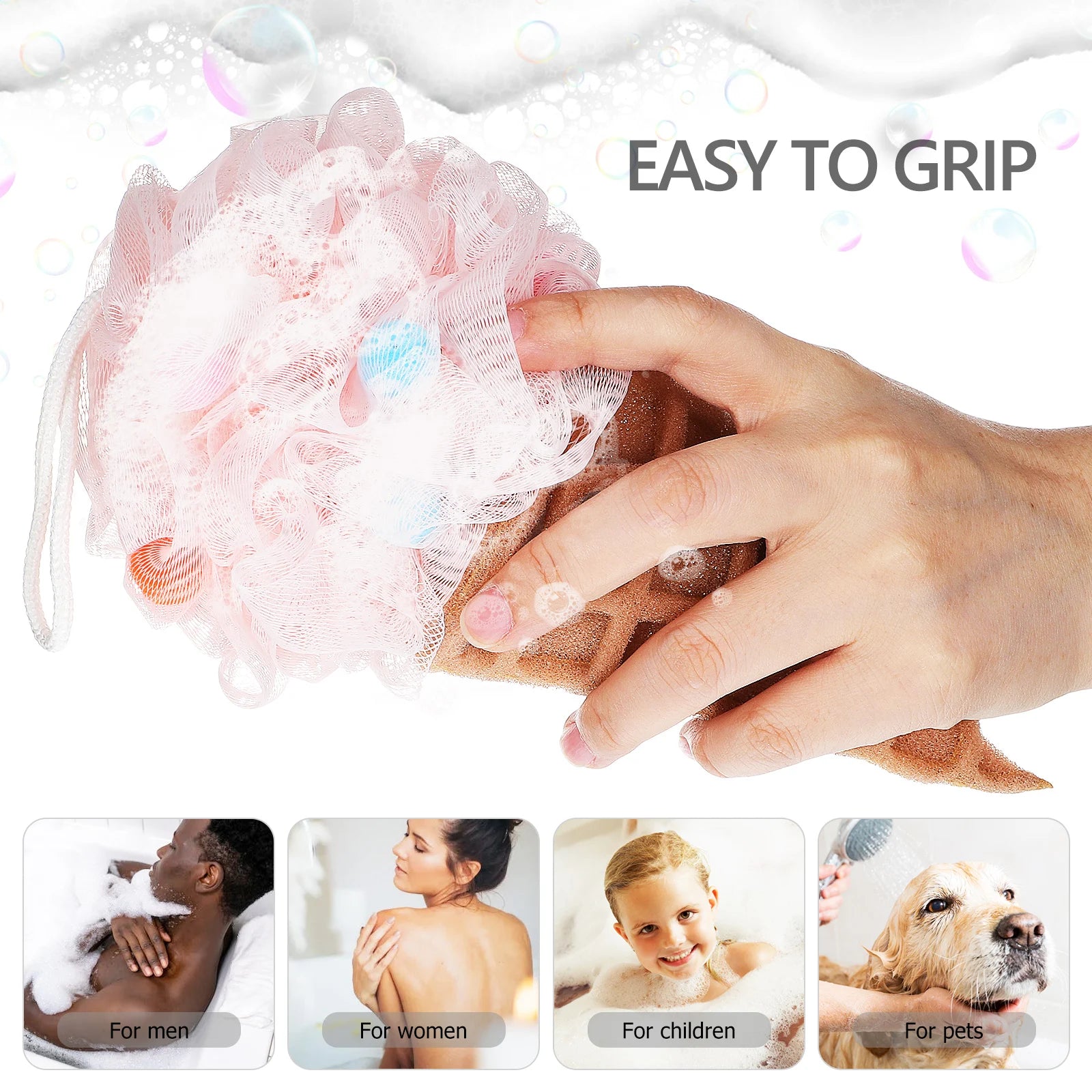 3Pcs Kids Loofah Ice Cream Bath Ball Toddler Shower Sponge Soft Foaming Shower Puff Body Scrubber Kids Loofah Bath Sponge