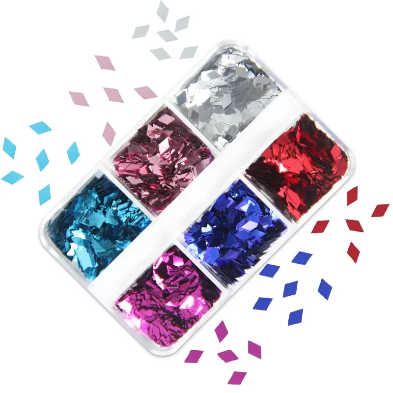 6Grids Holographic Square Nail Art Glitter Sequins Laser Ball Decoration Flakes Manicure Nails Supplies Professional Accessories