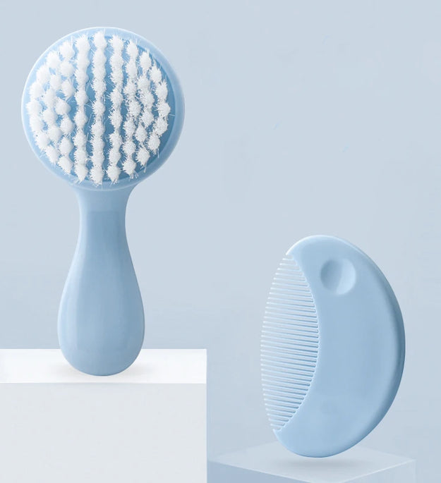 Cute 2 in 1 Eco-friendly Infant Care Baby Comb Brush Set Soft Bristles Hair Brush Round Shape