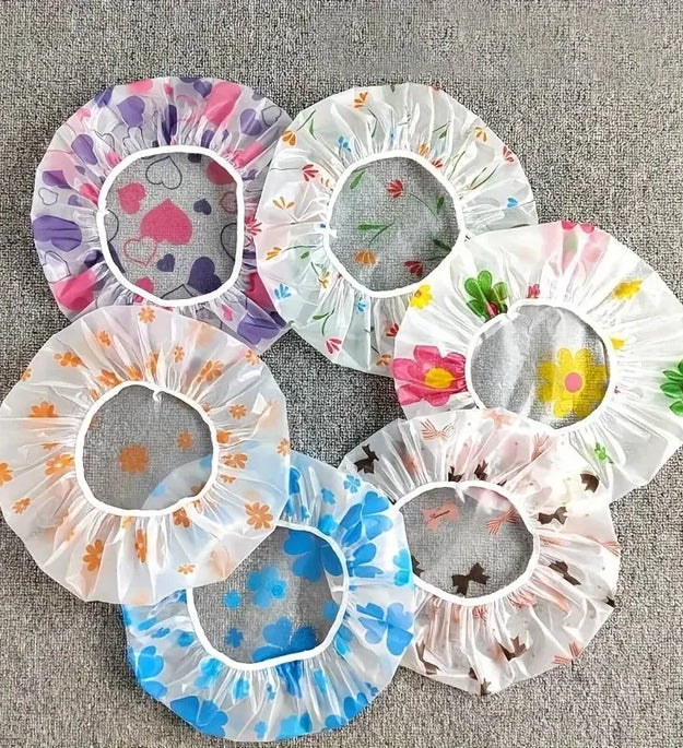 Set of 4 Adjustable Printed Shower Caps, Waterproof and Reusable with Elastic Band for Women's Spa Salon