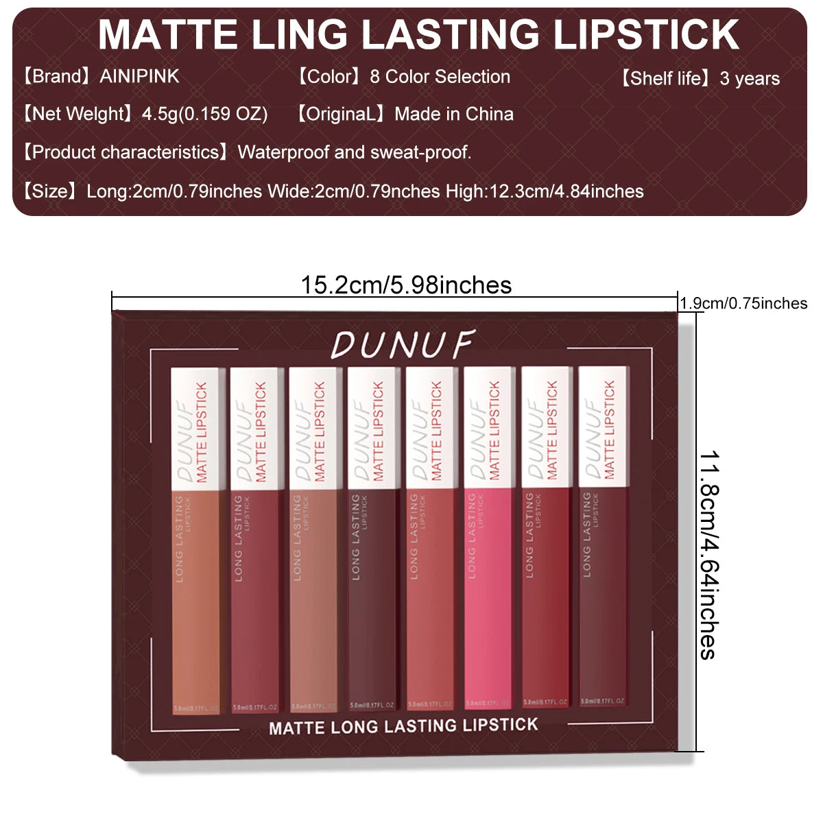 8pc/set Long-Lasting Lip Gloss Matte Waterproof Lipstick Lip Stain Non-transfer Highly Pigmented Nude Red Y2K Daily&Party Makeup