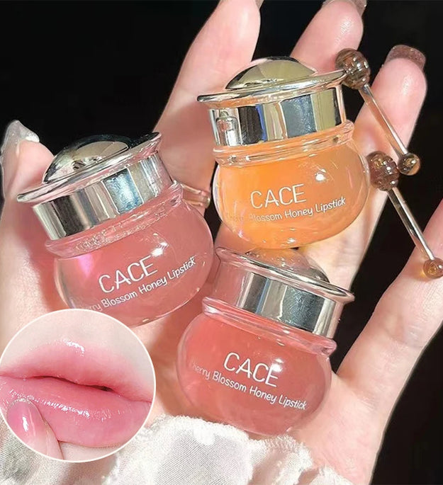 CACE Cherry Blossom Honey Lip Balm — Deeply Hydrating and Plumping, Water-Rich Glossy Finish, Non-Sticky,