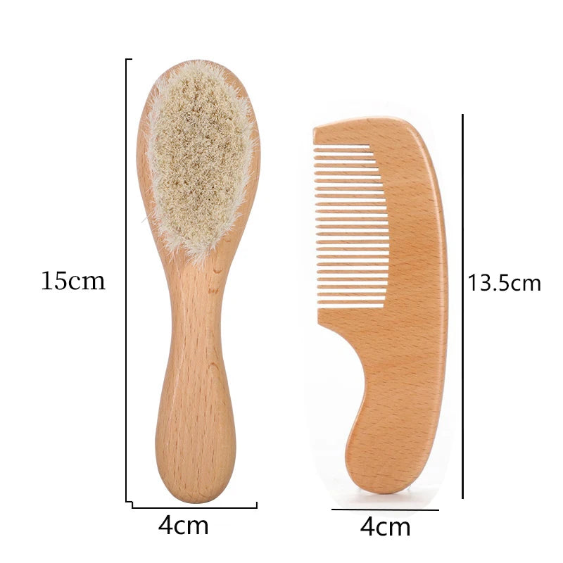 1/2 Pieces of Baby Natural Wool Wood Brush Comb Set Newborn Comb Head Massager Shower Brush Comb Baby Shower Gift