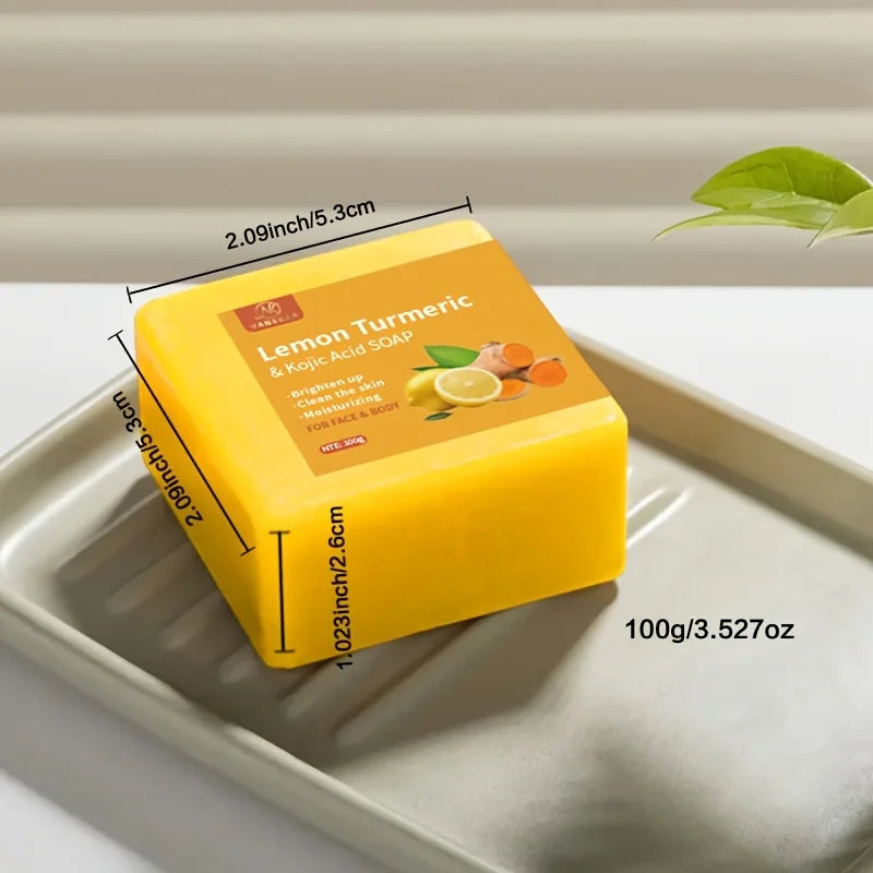 Pure Botanical Lemon Turmeric Kojic Acid Handmade Soap Set - 2 x 100g Bars, Unisex, Ideal for Home and Travel Use