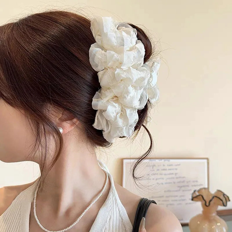New Large Chiffon Bow Hair Claw Clip Elegant Large Size Fabric Ribbon Flower Hair Clip Jaw Clamps Accessories For Women Hairpins
