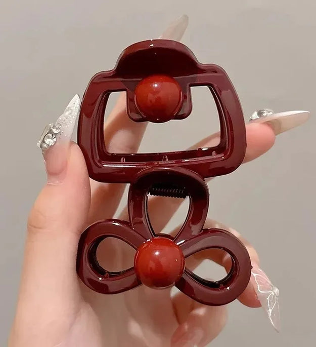 2Pcs/set Vintage Blue Polka Dot Red Bow Hair Clip Shark Claw Clamp Hairpin Barrette Korean Hair Headwear Accessory For Women