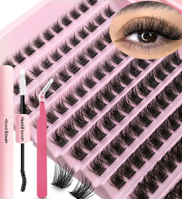 DIY Eyelash Extension Kit Individual Lashes Cluster Mix Lash Clusters with Lash Bond and Seal and Lash Accessories