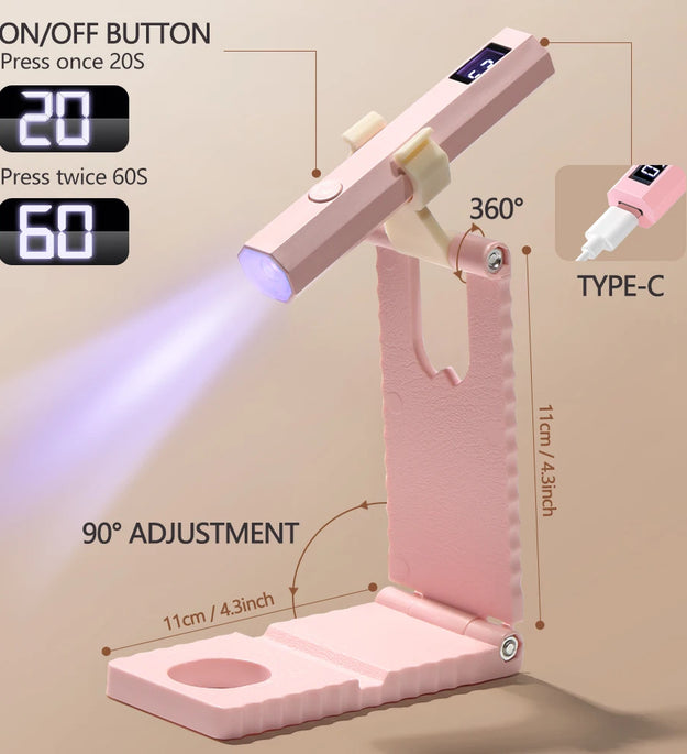 LULAA Cordless Nail Lamp with Stand Handheld UV Light with LCD Display for Gel Nails Rechargeable USB Nail Dryer for Fast Curing
