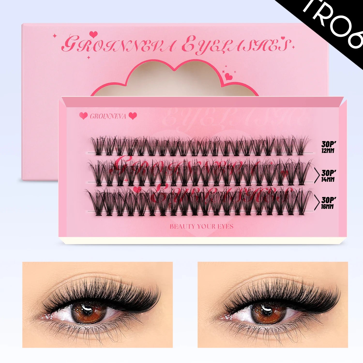 Lasvirey Cluster Lashes Kit DIY Fluffy Lash Clusters 4 IN 1 Mixed Full Set Individual Eyelashes Extension with Lash Bond & Seal