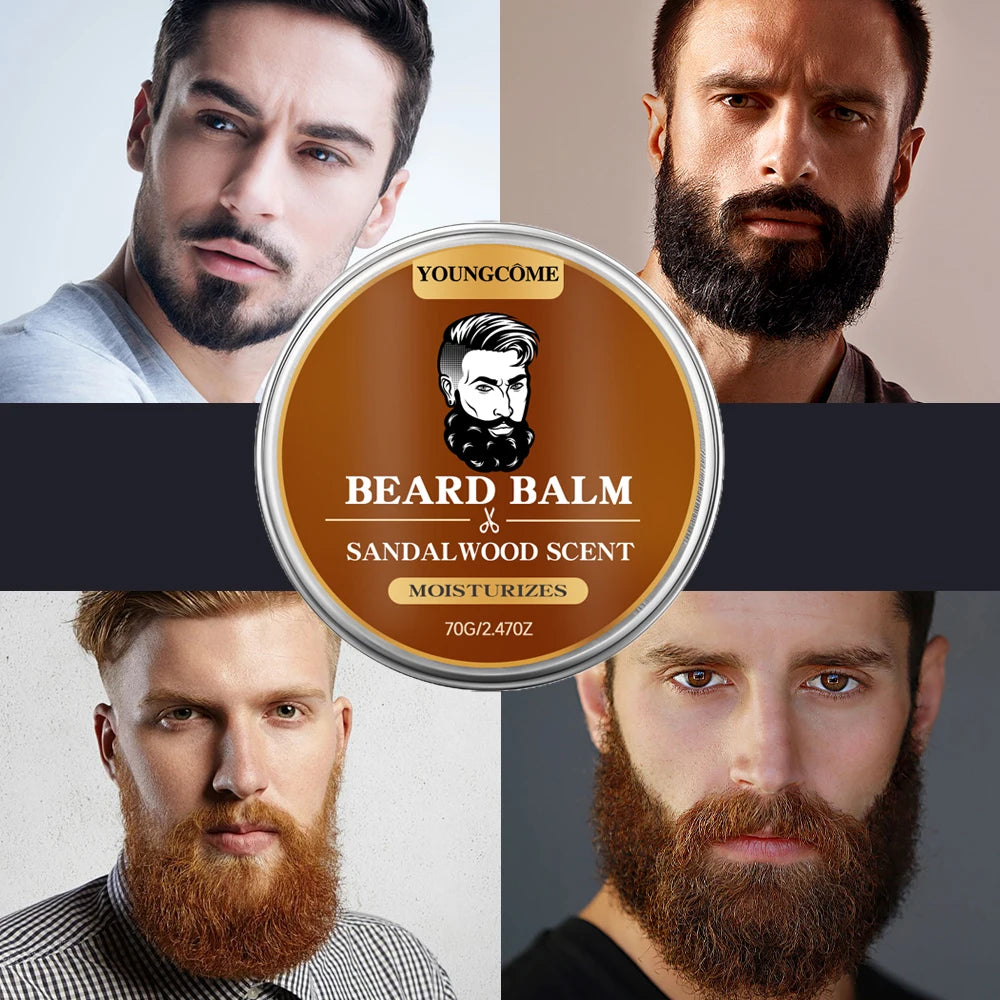 Organic Beard Growth Oil & Sandalwood Balm 1/2/4 Set-24H Nourishing, No Flakes, Men's Grooming Kit with Argan Oil & Vitamin E - BlissFully