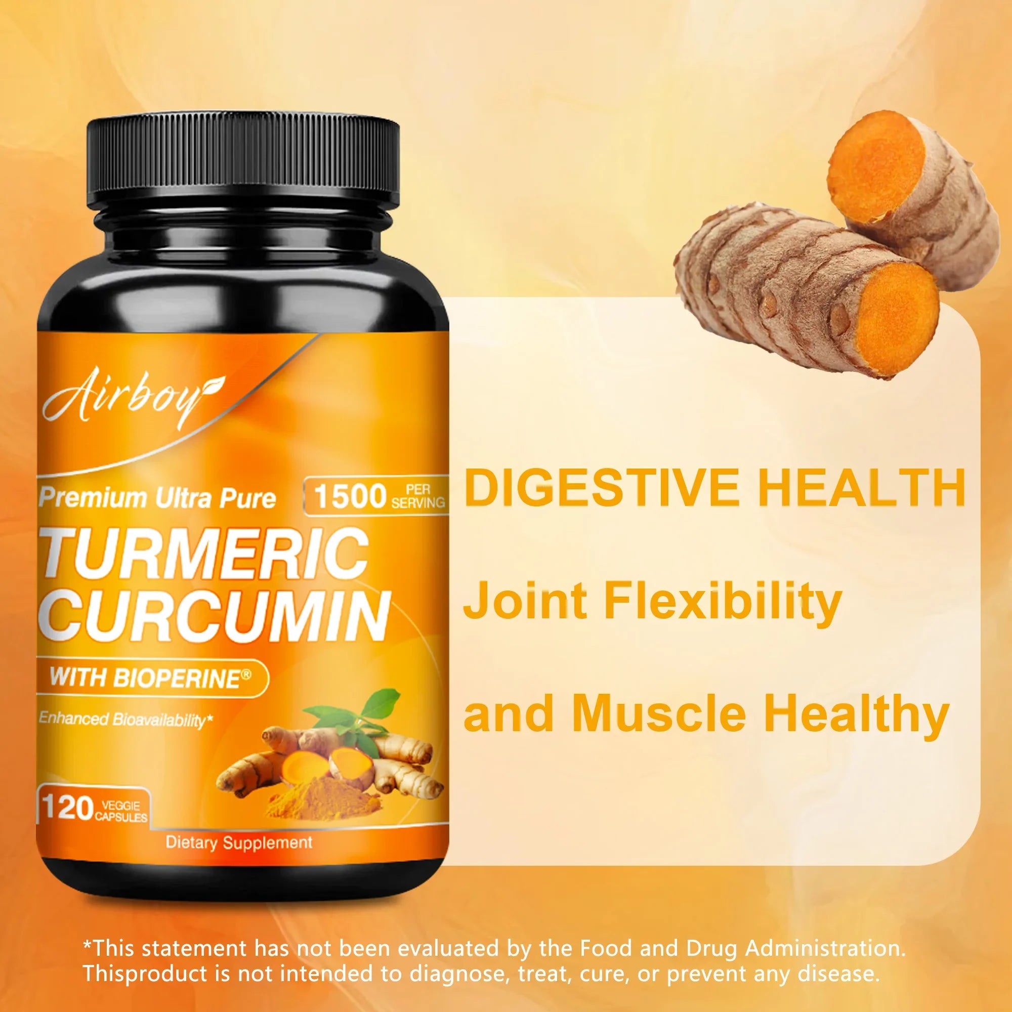 Turmeric Curcumin Capsules - with 95% Curcumin and Black Pepper - High Absorption Joint Supplement - 120 Capsules
