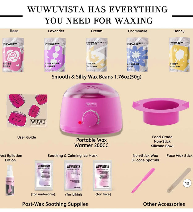 WUWUVISTA Waxing Kit 23 items, Christmas Gift Hard Wax Hair Removal with Wax Heater&Beans for Body/Face/Brazilian/Sensitive Skin