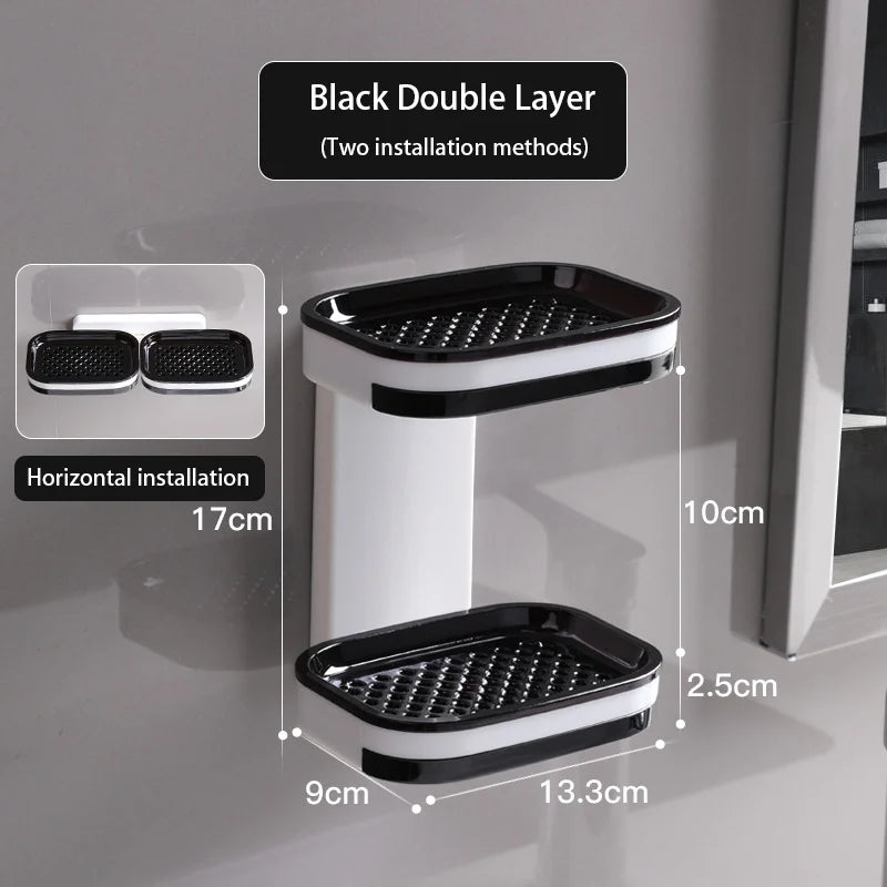 No Need for Perforated Wall Mounted Double Layer StorageDouble Layer DrainageHousehold Bathroom Storage Rack Soap Rack