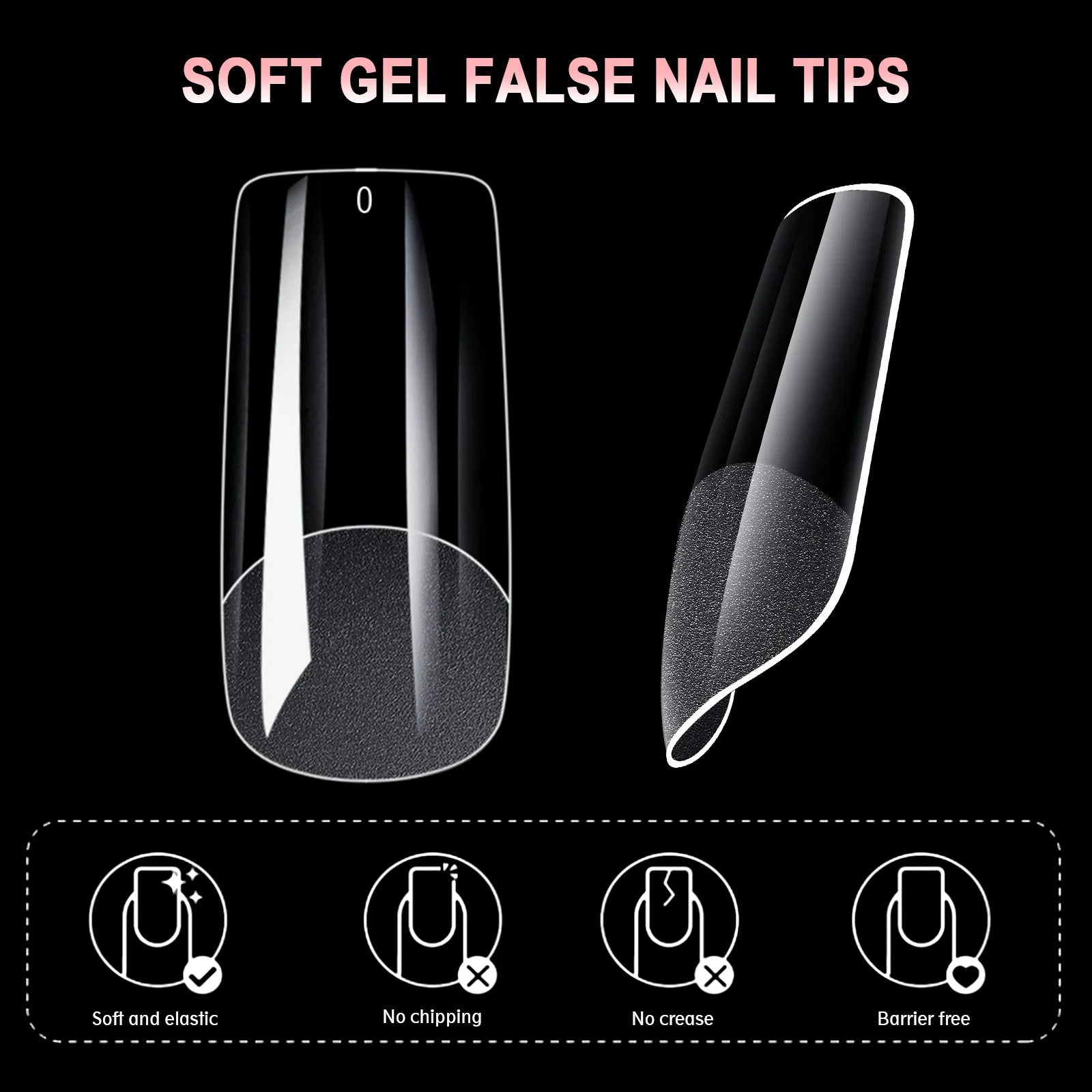600pcs Soft Gel Nail Tips, Half Matte Clear Acrylic Nail Tips Pre-shaped False Nail Tips For Nail Extension Manicure Tools