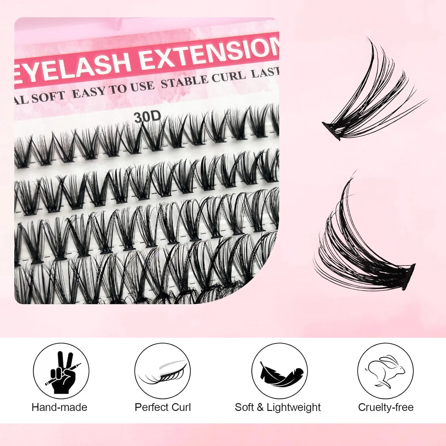 MIAOJIE Eyelash Extension Kit Complete 640pcs D Curl Eyelash Extension Kit with Cluster Eyelashes, Applicator and Bond & Seal