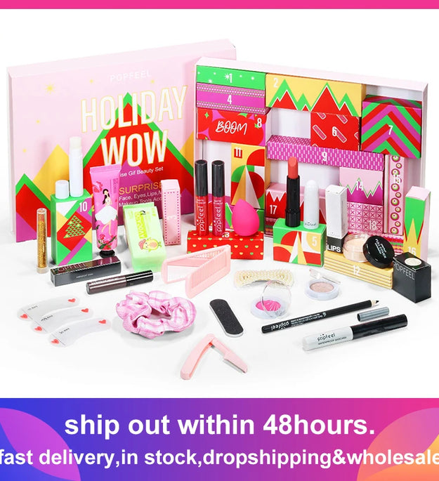 Christmas Advent Calendar 2023 Makeup Tools Countdown Calendar Gift Box Lipstick Eye Shadow Cosmetics Set Party Favors For Women