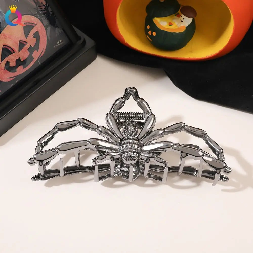 1Pcs Halloween Black Spider Hair Claw Clips with Pearl Charm Design,Metal Gothic Punk Hair Clips Strong Hold Hair Accessories - BlissFully
