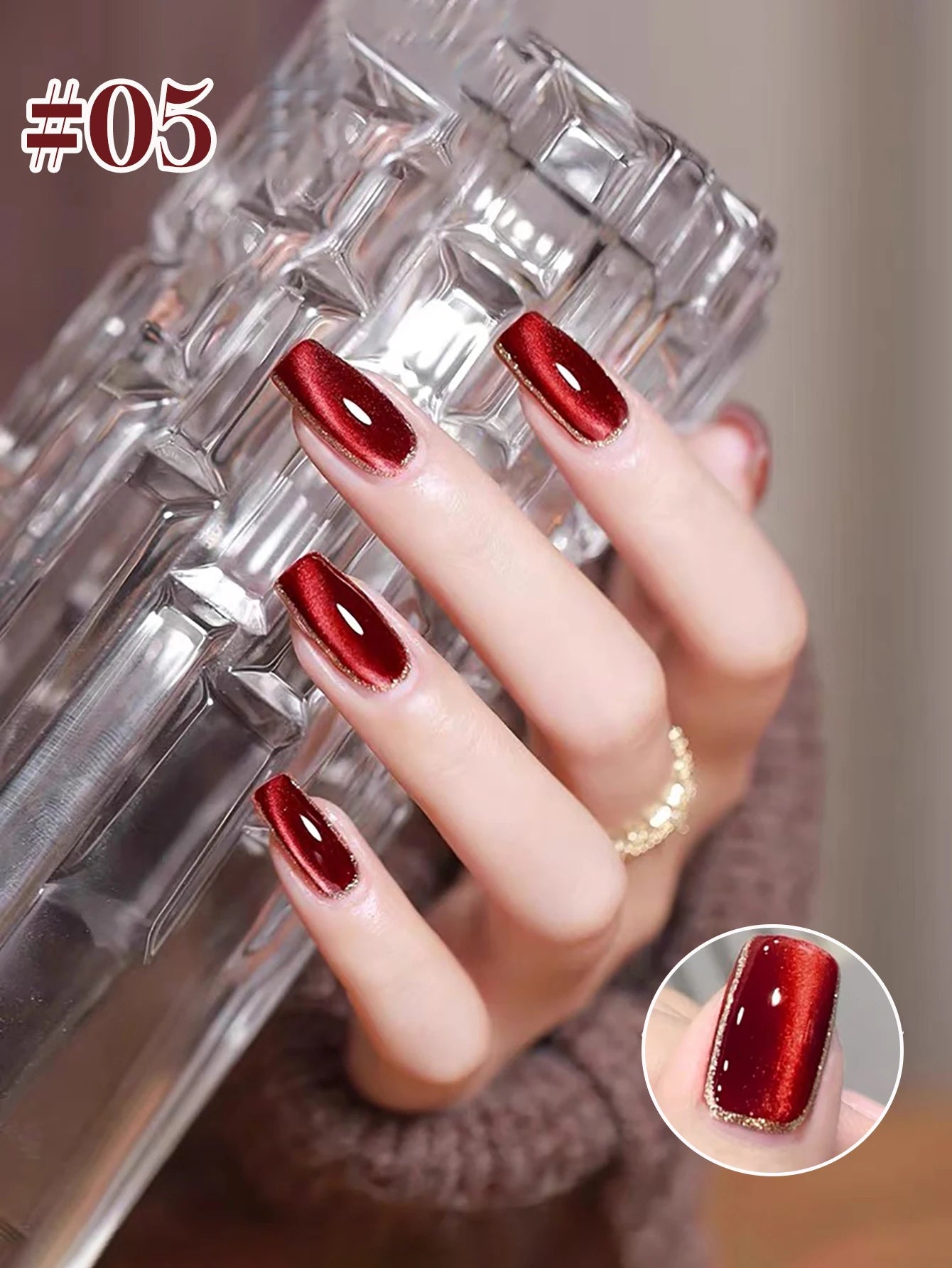 12ML 1-21PCS Winter And Autumn Whitening Red Glass Bead Cat Eye Magnet Gel Nail Polish Christmas Nails Nail Set Nail Art