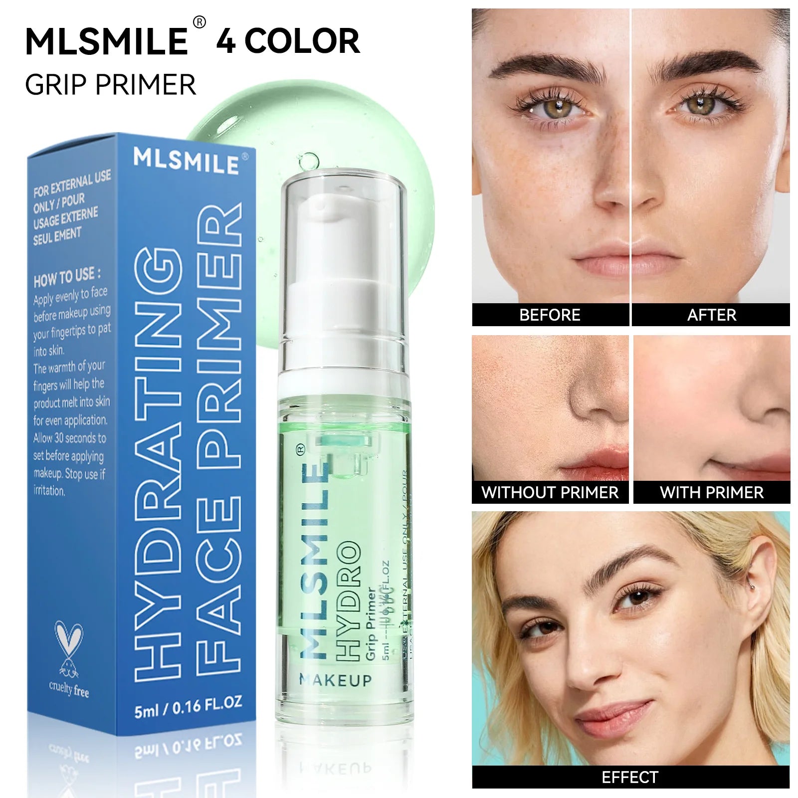 MLSMILE Moisturizing Primer Natural Light & Long Lasting Hydrating Primer Gel Skin Brightening easy to solve Primer Gel