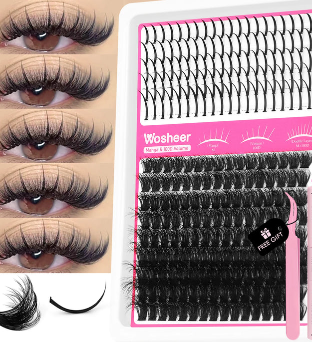 WOSHEER Lash Clusters Kit Lash Spikes Eyelash Clusters Volume Individual Lashes DIY Spiky Lash Extension Manga Clusters Eyelash