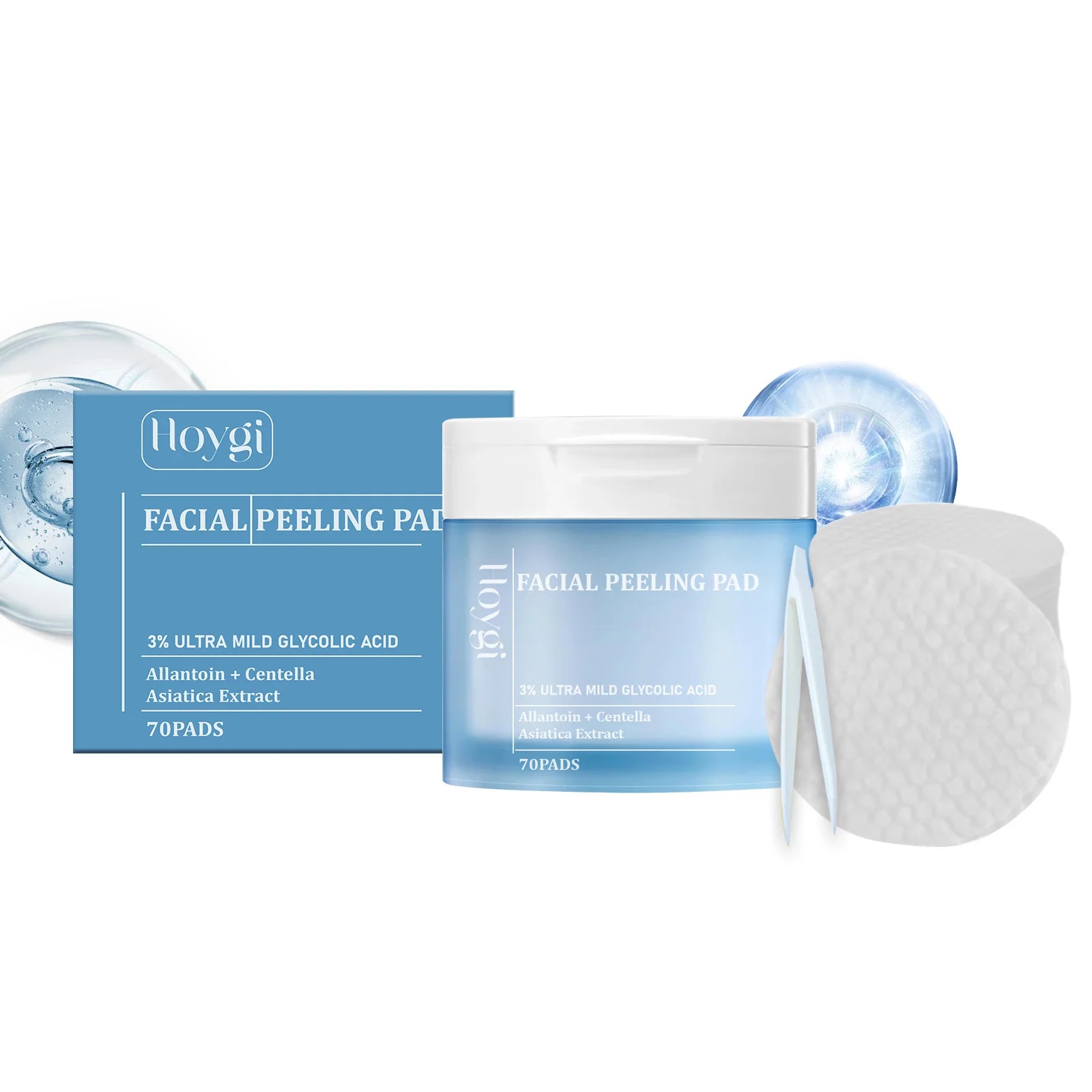 Hoygi 70pcs Salicylic Acid Exfoliating Pads for Face Gentle Skin Brightening Toner Wipes with Glycolic Acid for Smooth Texture