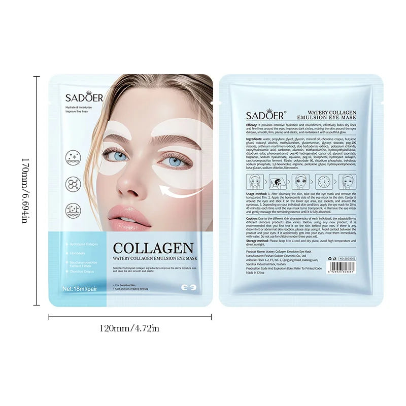 10 Pack Hydrogel Collagen Eye Mask - Intense Hydration for Glowing Skin, Firming & Smoothing Fine Lines, All Skin Types