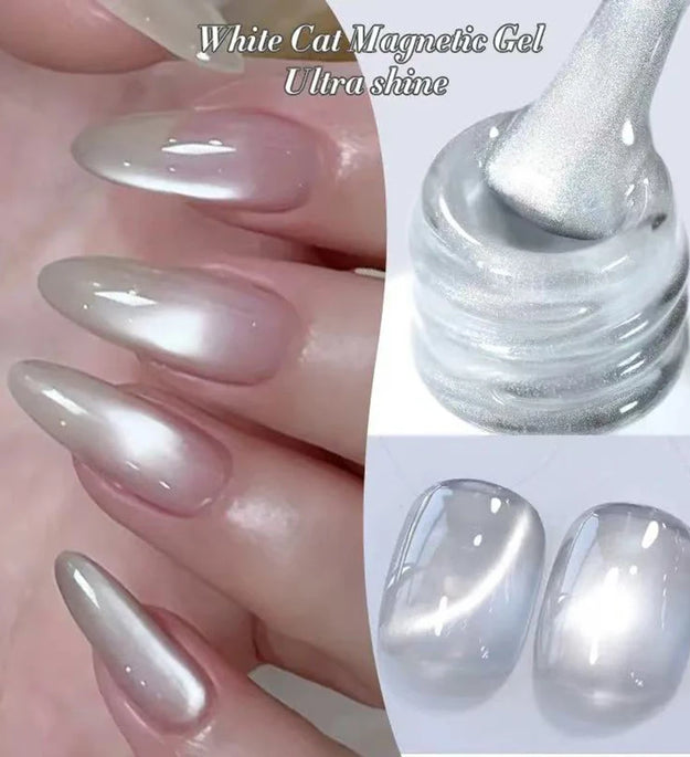 1-8pcs TC Flow Light White Cat Eye Gel Nail Polish Ultra Shine Soak Off UV Gel Mirror Glass Cat Magnet Gel Varnish Nail Supplies