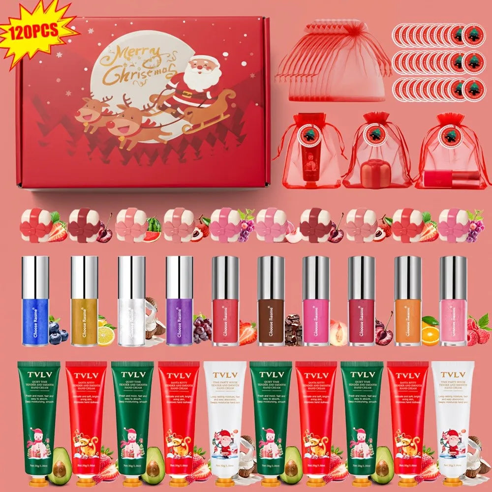 Christmas Beauty Gift Box With 120 Items Including Lip Gloss, Hand Cream, Long-Lasting And Easy To Apply Lip Makeup Set