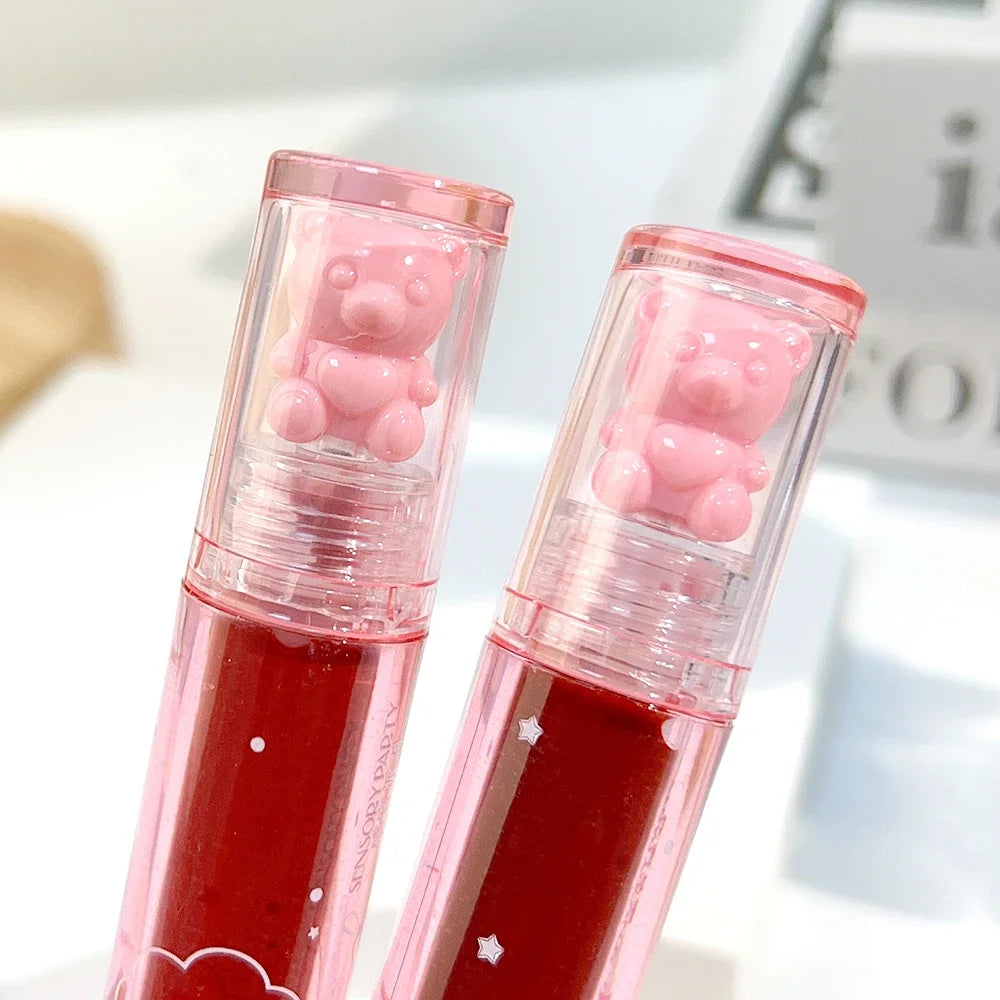 Crystal-frozen Glossy Lip Glaze Cute Bear Pink Jelly Lipgloss Glossy Mirror White Nude Liquid Lipstick Lips Makeup Korean Makeup