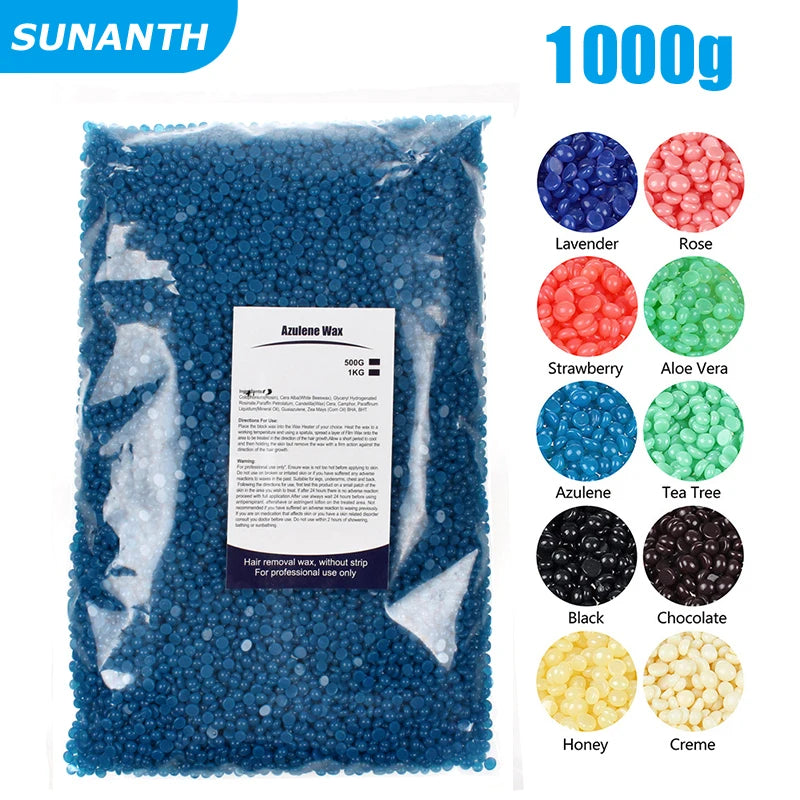 1000g Hot Film Painless Waxing Beads Depilatory Wax Beans Hard Wax Beans Heating Wax Machine Bikini Face Body Hair Removal