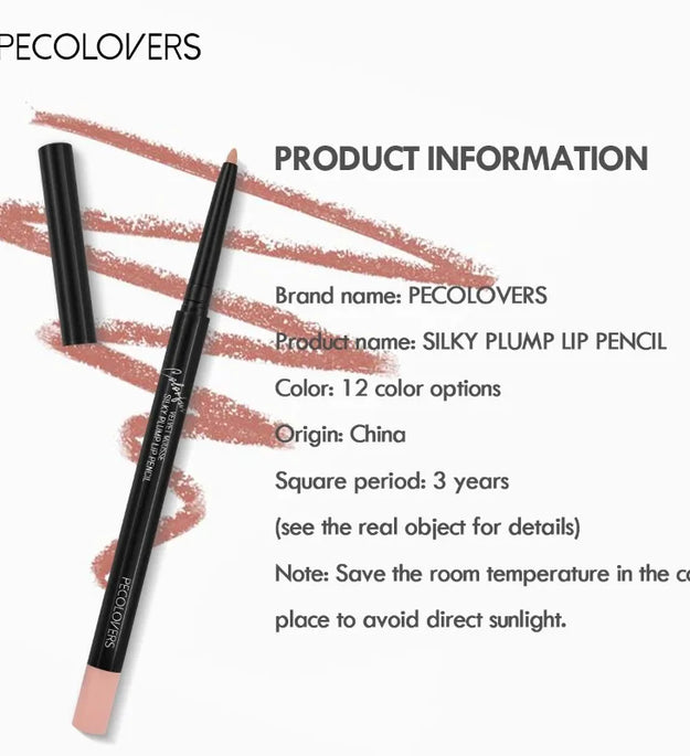 Waterproof Matte Lipliner Pencil Red Contour Tint Lipstick Long Lasting Non-stick Cup Moisturising Lips Makeup 12 Colors
