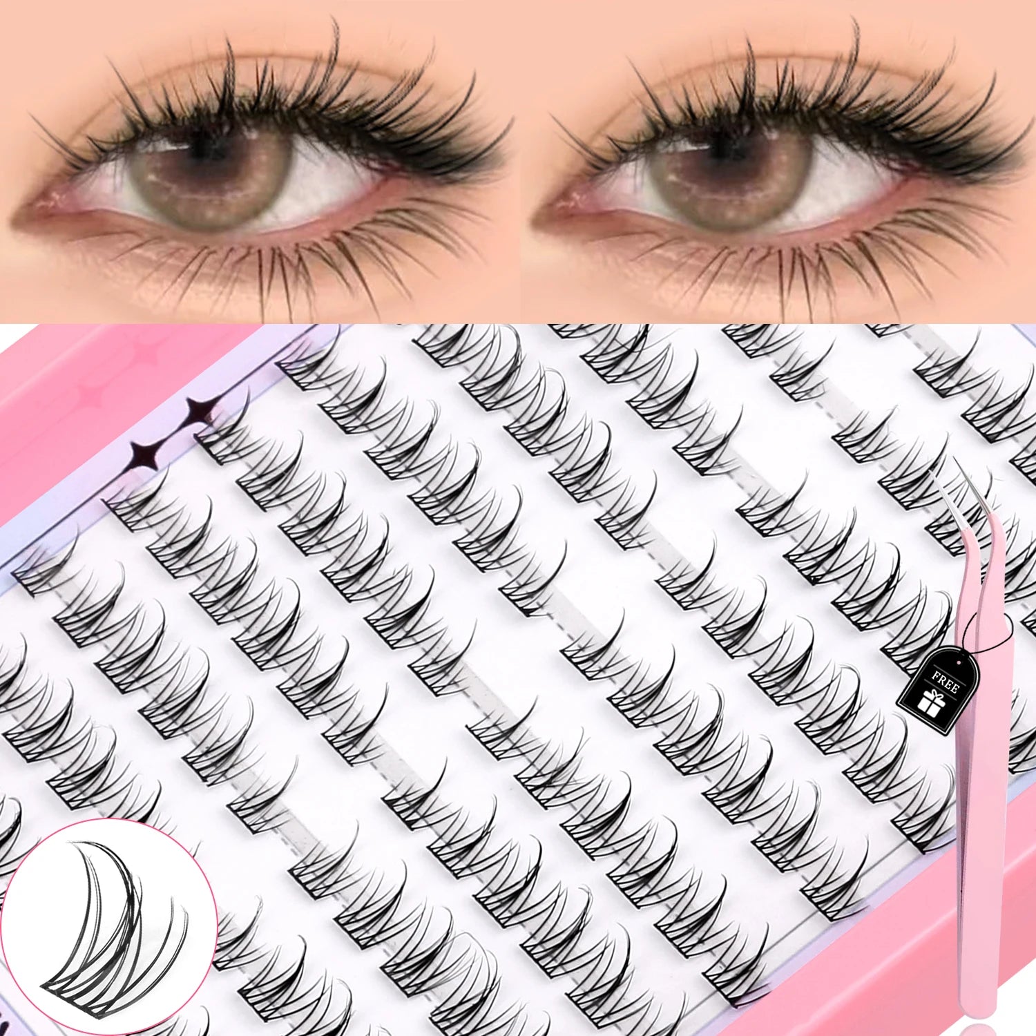 GROINNEYA Natural Cluster Lashes Manga Lashes Soft Cross Wispy Individual Cluster Eyelashes Extension Makeup
