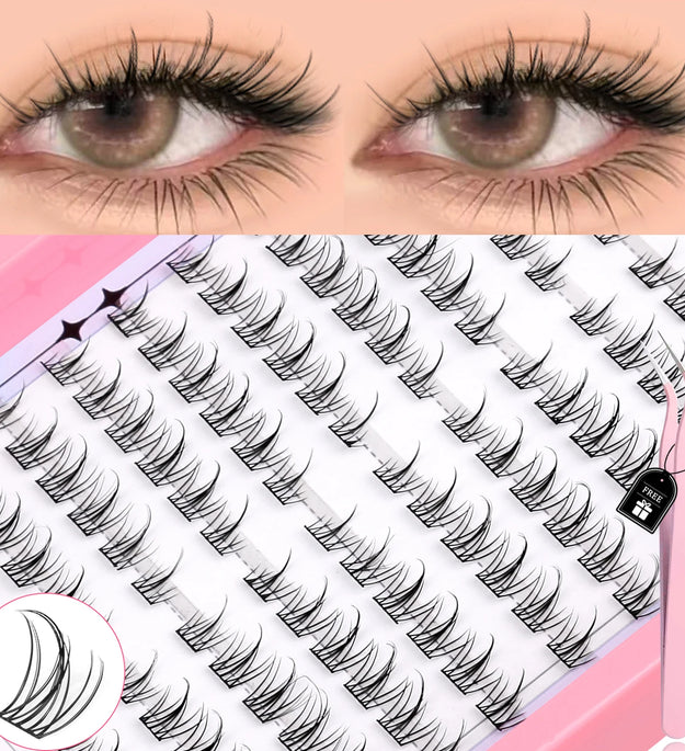 GROINNEYA Natural Cluster Lashes Manga Lashes Soft Cross Wispy Individual Cluster Eyelashes Extension Makeup