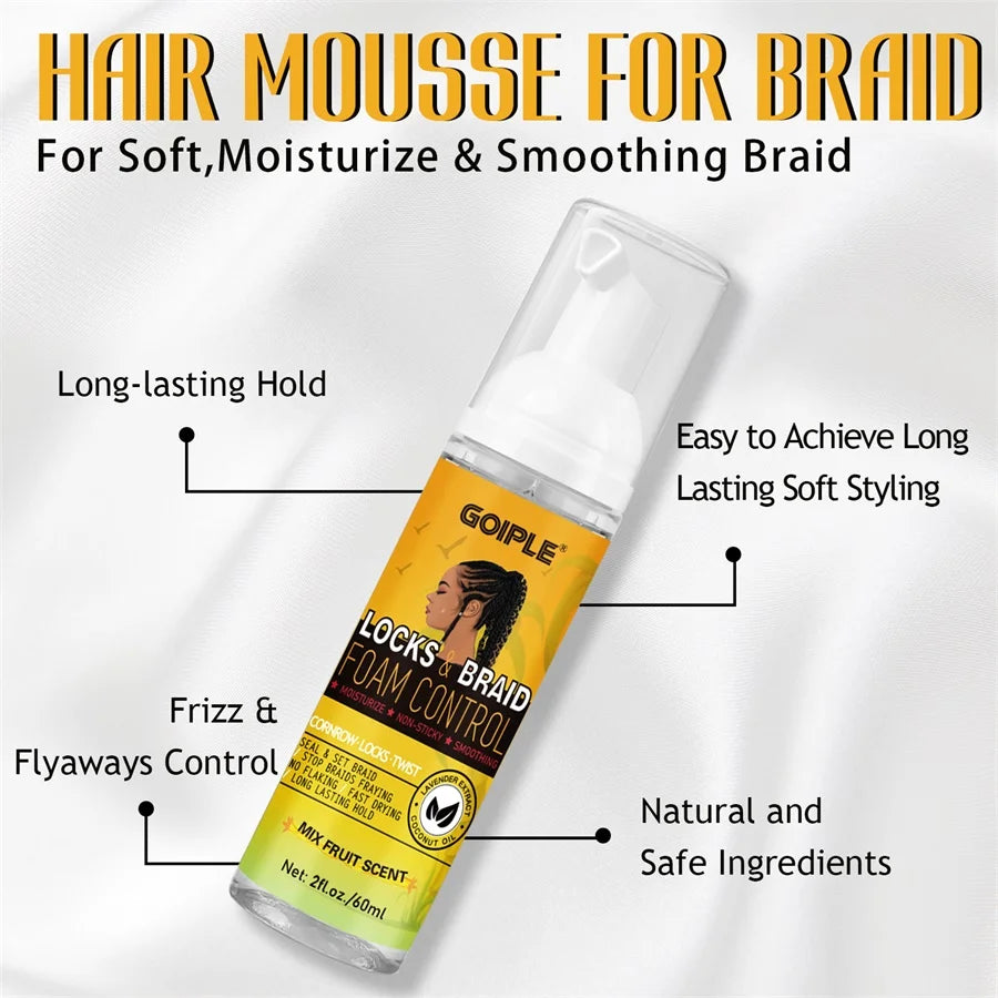 GOIPLE 60ml Braid Mousse for African Women Extra Hold Control Gel for Braiding Twist Locs High Shiny Moisturize Styling Products