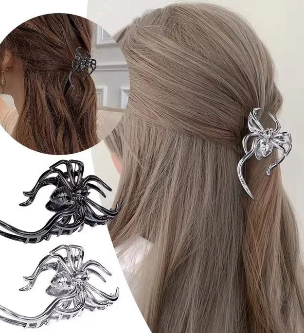 1Pcs Halloween Black Spider Hair Claw Clips with Pearl Charm Design,Metal Gothic Punk Hair Clips Strong Hold Hair Accessories - BlissFully