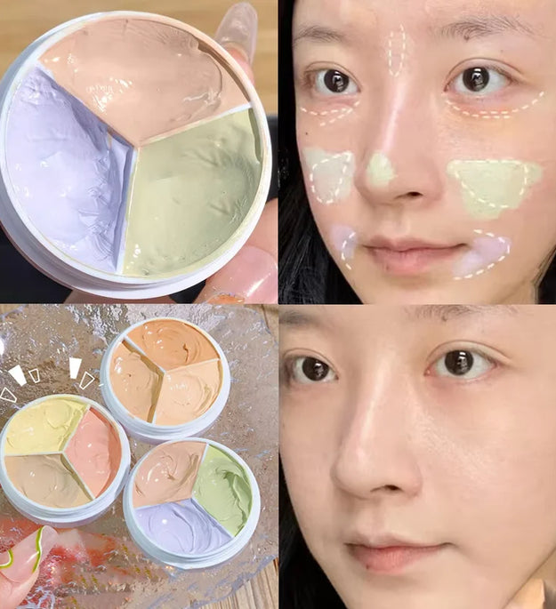 3 Color Concealer Waterproof Long Lasting Foundation Palette Full Coverage Dark Eye Circles Acne Marks Pores Brighten Skin Tone - BlissFully