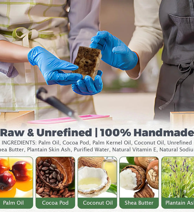 Raw African Black Soap for Oily Skin, Dark Spots  Pure & Natural Ingredients - Organic  Face and Body Wash Soap