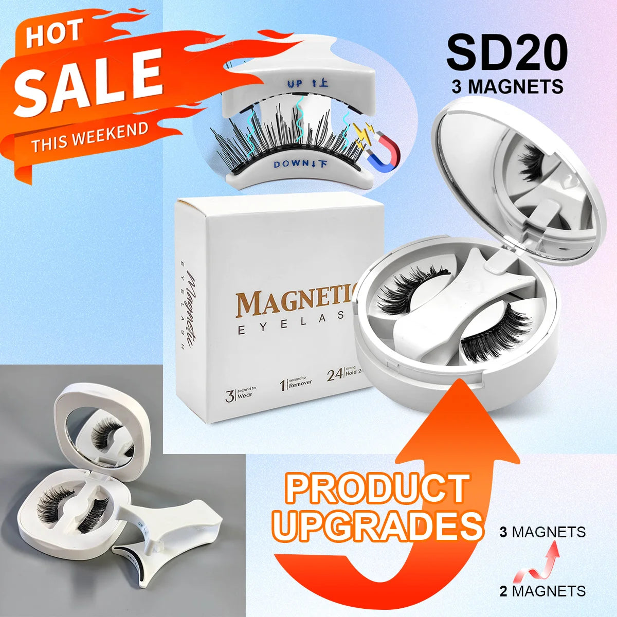 Magnetic Eyelashes Set 1 Pair Reusable No Glue Needed False Eyelashes with Magnetic Tweezers Curly Faux Lashes Makeup Tool