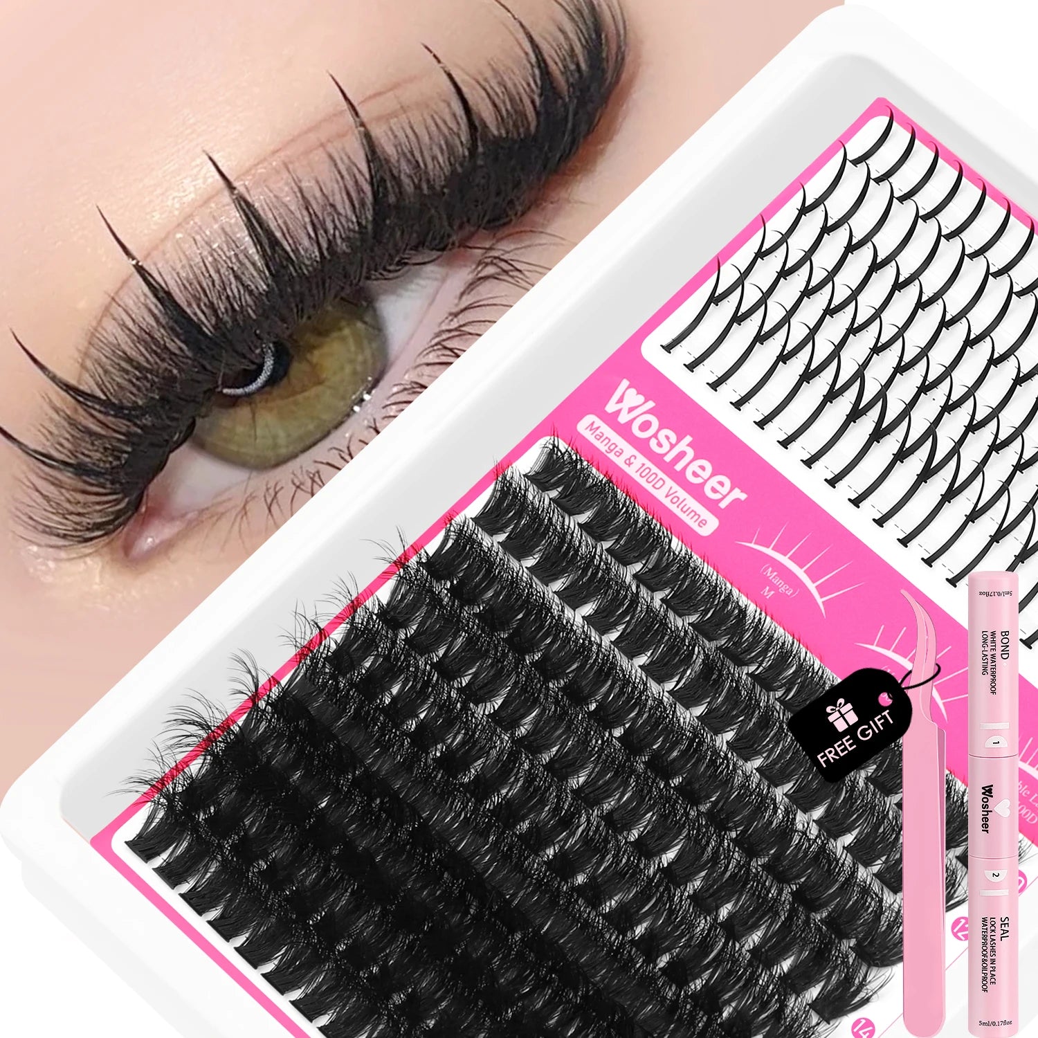 WOSHEER Lash Clusters Kit Lash Spikes Eyelash Clusters Volume Individual Lashes DIY Spiky Lash Extension Manga Clusters Eyelash