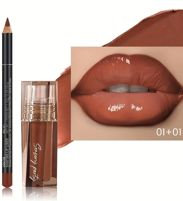 Hydrating Lip Gloss & Lip Liner Set - Define Your Lips with 3D Precision,Perfectly Versatile for Every Makeup Style