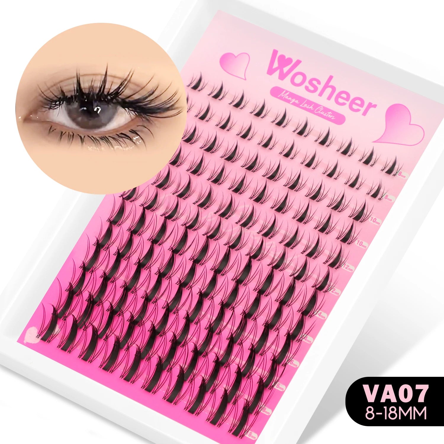 WOSHEER Manga Lash Clusters Kit Cat Lashes with Lash Bond & Seal Cluster Eyelash Extensions Mixed Tray Eyelash Clusters Kit