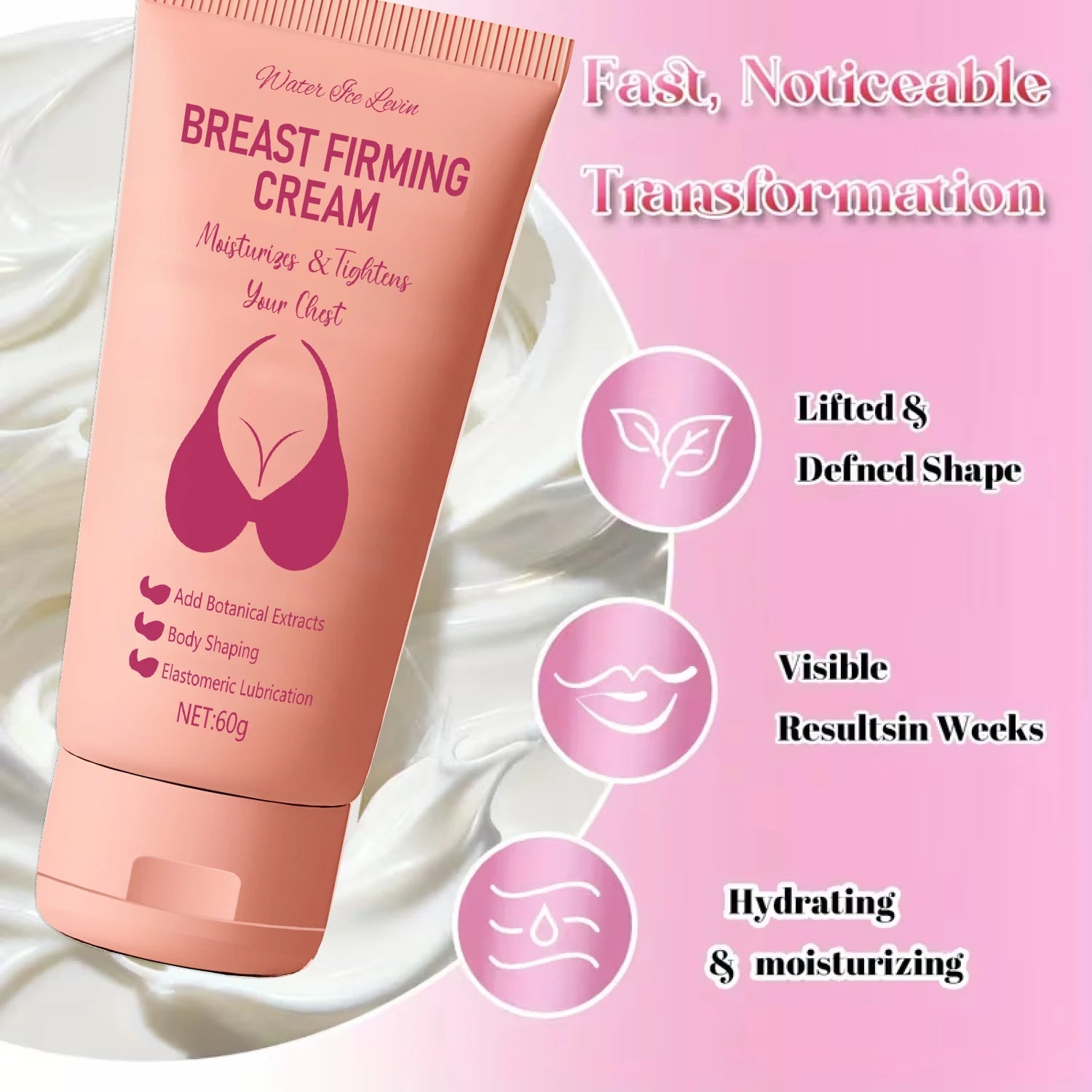Breast Firming Cream with Collagen & Hyaluronic Acid, Moisturizes & Tightens, Body Shaping, Shea Butter, Botanical Extracts.