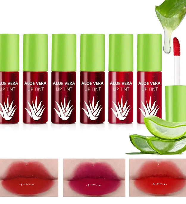 6 Color Lip Tint Stain Set Plumping Liquid Lipstick Aloe Vera Watery Lip Stain Lip Gloss Multi-use Moisturizing Lip & Cheek Tint